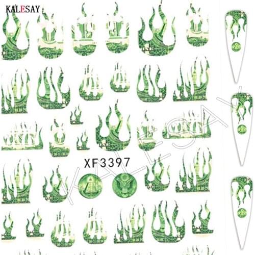 3D Design Fire Flame Nail Sticker for Manicure Green Clover Leaf Flag Decoration Self Adhesive Nail Art Stickers Accesoires Tips
