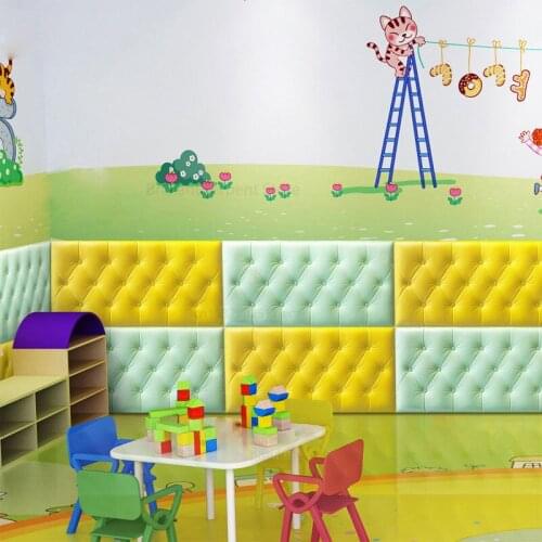 3D Wall Stickers Wallpaper Self-adhesive Thicken Tatami Anti-collision Wall Mat Pad Kids Bedroom Living Room Foam Cushion 4MM