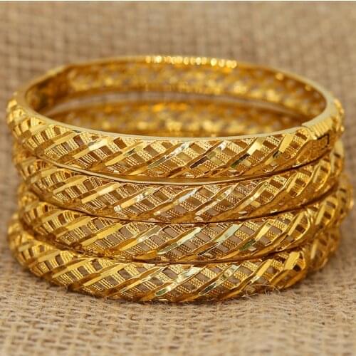 4pcs/lot 24K Dubai Bangles For Women Saudi Arabia Bracelet Africa Gold Color Ethiopian Habesha Jewelry Girls Bride Wedding Gifts