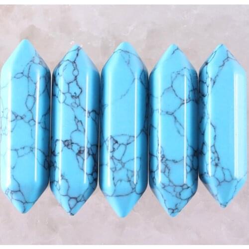 8x32MM Natural Stones Blue Howlite Hexagonal Beads No Drilling Hole Fit Necklace Pendant For Man Women Jewelry Gift 5Pcs K392