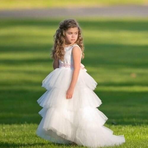 White Flower Girls Dresses Cascading Fluffy Sweetheart Pleats Beaded belt Charming First Holy Communion Party Dresses