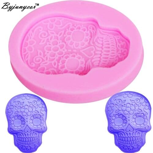 Byjunyeor M523 3D DIY Halloween Skeleton Head Skull Silicone Mold Candy Jelly Epoxy UV Resin Fondant Cake DecoratingBaking Tools