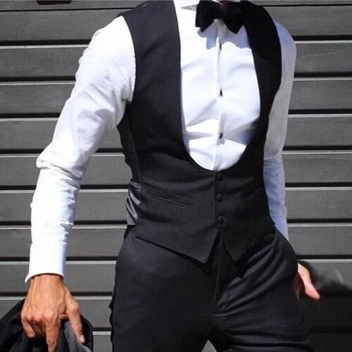 Black Men Vest for Wedding Groom Tuxedo One Piece Slim Fit Custom Made Waistcoat Solid Color Male Fashoin Clothes