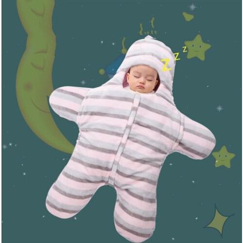 Baby Sleeping Bag Newborn Starfish Quilted Anti-kick Thickened Autumn Winter Cotton Skin-friendly Stripe Sleeping Blanket