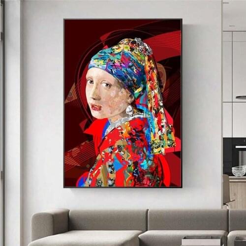 Girl With A Pearl Earring Parody Copy Art Print And Poster Abstract Watercolour Graffiti Wall Painting Room Decor Cuadros