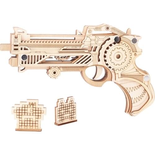 DIY 3D Gun with Rubber Band Bullet Wooden Gun Model Puzzle Game for Children Adult Handmade Wood Collection Toy Home Decor Gifts