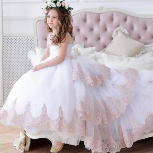 Elegant A-Line Fower Girl Dresses White/Ivory Beading Crystal Princess Dress For Weddings First Communion Pageant Gowns