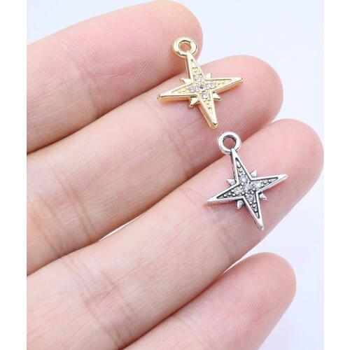 Eruifa 10pcs 14mm Popular Cute Rhinestones Star Sun Zinc Alloy Jewelry DIY Charms Pendant Necklace, Earring Bracelet 2 Colors