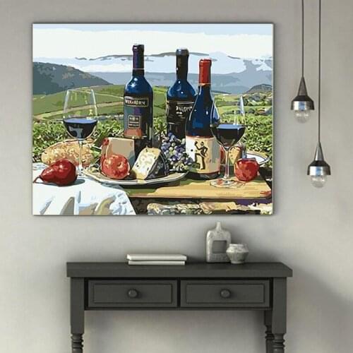Idyllic scenery red wine glass fruit European restaurant hotel decoration painting large painting king DIY home decor painting
