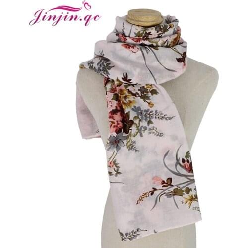 Jinjin.QC Women Scarf Elegant Floral Pattern Scarves Stylish Excellent Quality Cotton Material Fashion Accesories Woman Summer