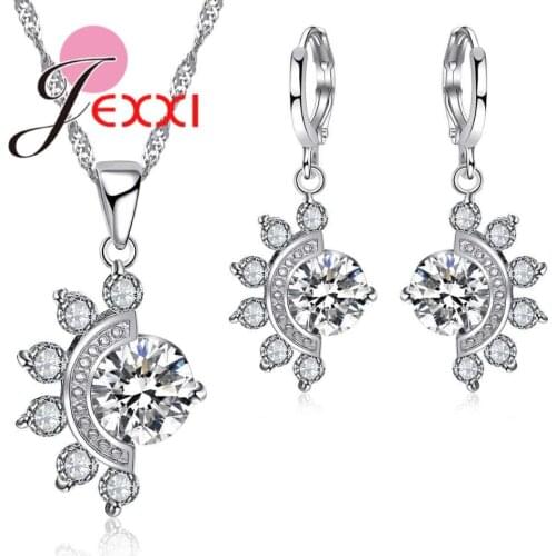 Top Quality 925 Sterling Silver Jewelry Sets Women Necklace/Pendant/Earrings Set Unique Flower Bijoux Inlaid Full Crystal