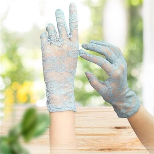 1 Pair Short Tulle Gloves Grace Autumn Summer Women Stretchy Lace Spots Lotus Leaf Sheers Flexible Accessories Full Finger