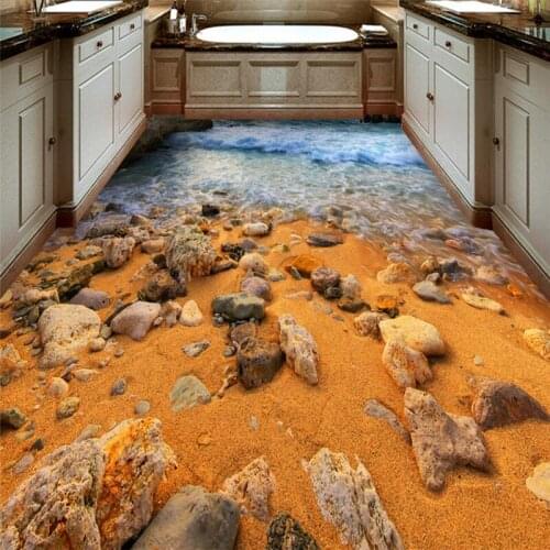 Wellyu Beautiful beach wave toilet bathroom living room 3D floor custom large fresco pvc thick floor stickers papel de parede