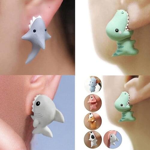Creative Kawaii Stud Earrings Polymer Clay Tyrannosaurus Women Girl Temperament All-match Bijoux SpecialCute Animal Ear Jewelry