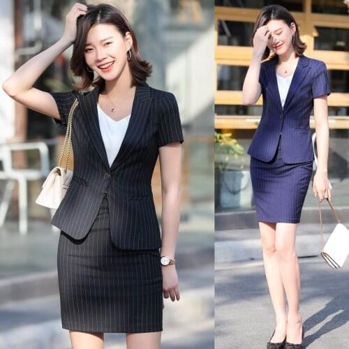 Summer Female Skirt Suits for Women Business Suits Office Ladies Black Blazer and Jacket Sets Work Wear Uniform Styles