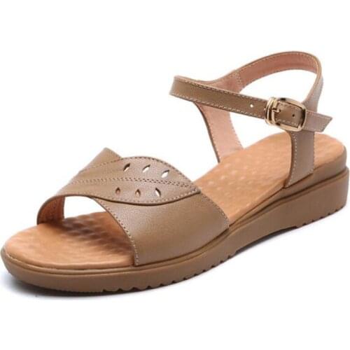 Summer Hot 2020 New Cowhide Comfort Leather Sandals Soft Bottom Casual Wedge Sandals Light Concise Women Sandals Fashion Sandals