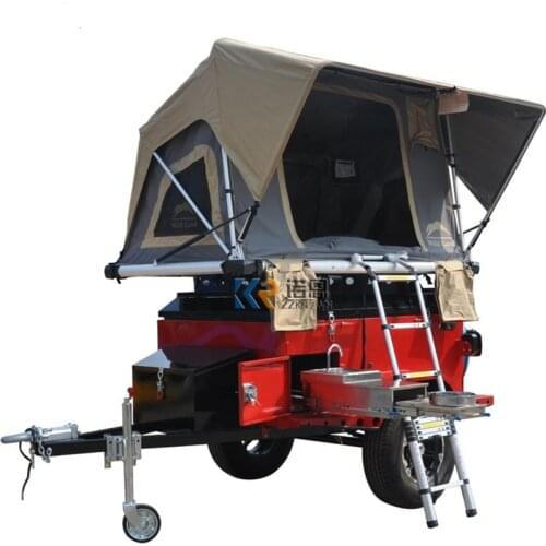 Small 4.1m camper caravan travel trailer Fold & Rear Sliding Camper Trailer&Caravan with Inflatable or tent pole annex