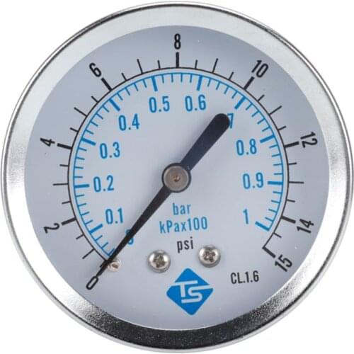 0-15psi 0-1bar/kpa*100 Pressure Gauge 1/4" NPT Back Mount 62mm Dial Pressure Monitor Meter