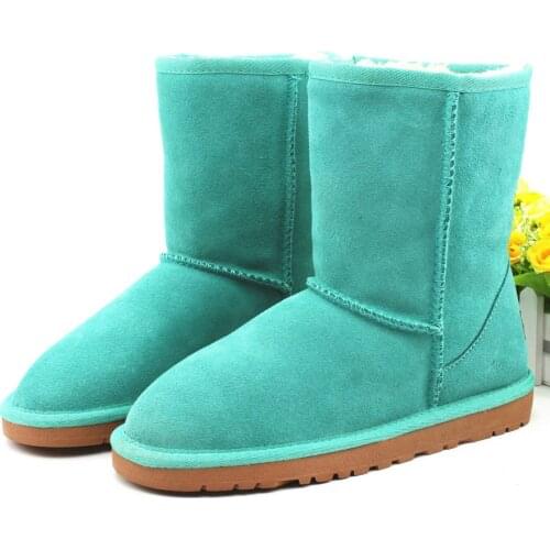 Newest Mid-Calf Lovely Sweet Colour Boot Genuine Leather Snow Boots Quality Plush Boots Womens Shoes Flat Warm Shoes