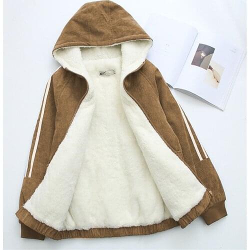 Solid Turn-down Collar Autumn Jacket for Women Casual Female Winter Jacket Soft Corduroy Women Coat Warm Student Short Outerwear