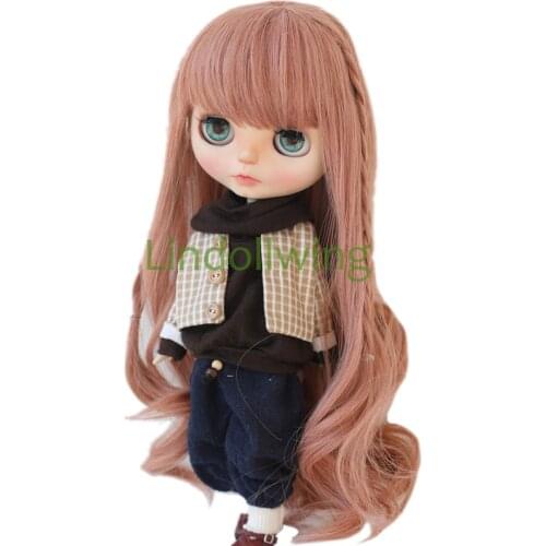 9-10 inch Blyth Wig Long Orange Brown Curly Hair