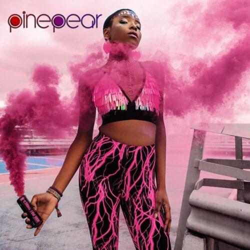 PinePear Lightning Print Strapless Crop Top + Wide Leg Pants 2 Piece Sport Set Women 2019 Yoga Suit Fitness Clothing Wholesale