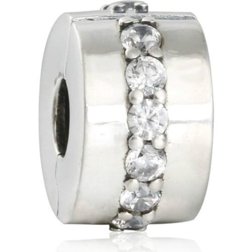 Fits Pandora Bracelet Shining Path Clip Charms Original 925 Sterling Silver Zircon Stone Spacer Stopper Beads For Jewelry Making