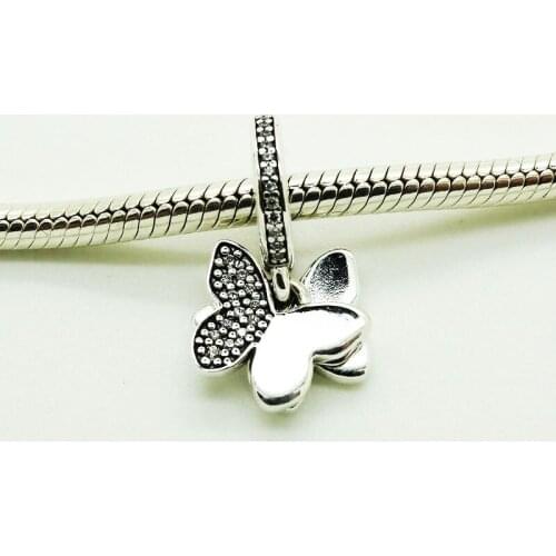 Spring Clear CZ Butterflies Floating Silver Charms for Bracelets Women DIY Jewelry 925 Sterling Silver Charms for Jewelry Making