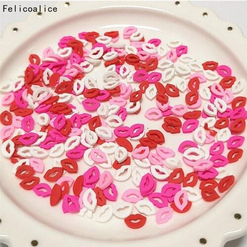 20g Pink Lips Polymer Clay Slice Plastic Klei Mud Particles For Making Tiny Cute DIY Crafts DIY Nail Art Slime Filler