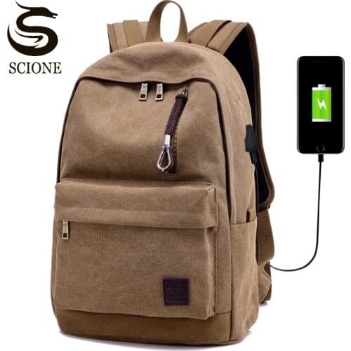 Scione 2019 Women Canvas Fashion Backpack Travel School Large Capacity USB Interface Backpack