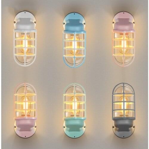 Macaron Nordic simple restaurant lamp stair balcony bar lamp American industrial wind iron water pipe wall lamp