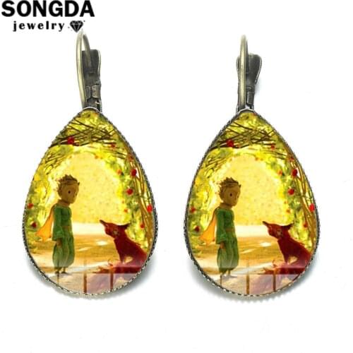 SONGDA The Little Prince Fox Rose Teardrop Earrings Classic Fairy Tale Le Petit Prince Comic Style Crystal Glass Dangle Earrings