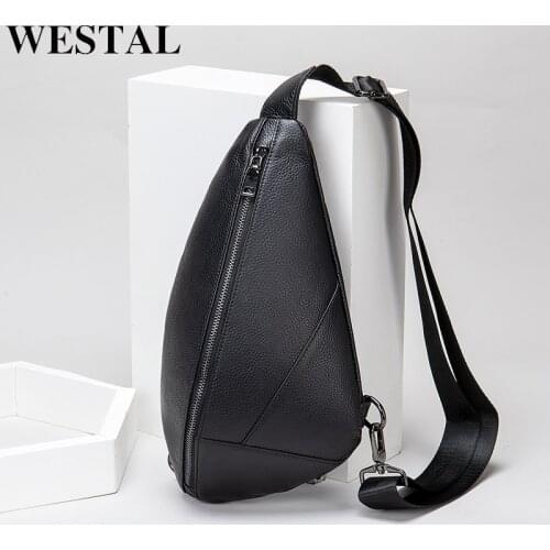 WESTAL Genuine Leather Mens Shoulder Bag Mens Messenger Bag Small Crossbody Bags For Men Chest Pack Leather Sling Bags Men