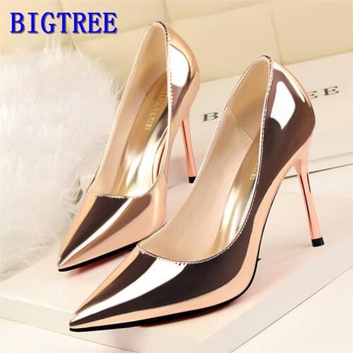 Show Thin Womens OL Office Shoes 2019 New Arrival Patent Leather Women Pumps Pointed Toe Shallow Fashion High Heels 10cm Shoes