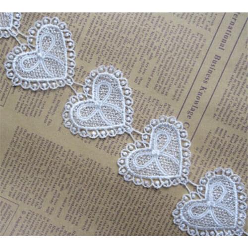 50X 5.5CM White Heart Bow Embroidered Lace Edge Trim Ribbon Applique Sewing Craft Crochet Vintage Wedding Bridal Dress Clothes