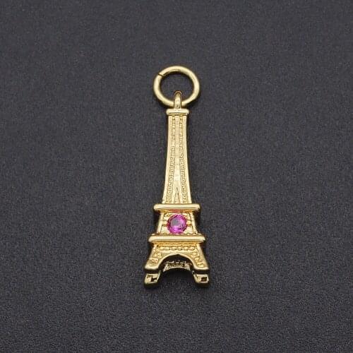 21x7mm 100% CZ Zircon DIY Jewelry Eiffel Tower Charm Pendant Wholesale Necklace Making Charms Jewellery Accessories Top Quality