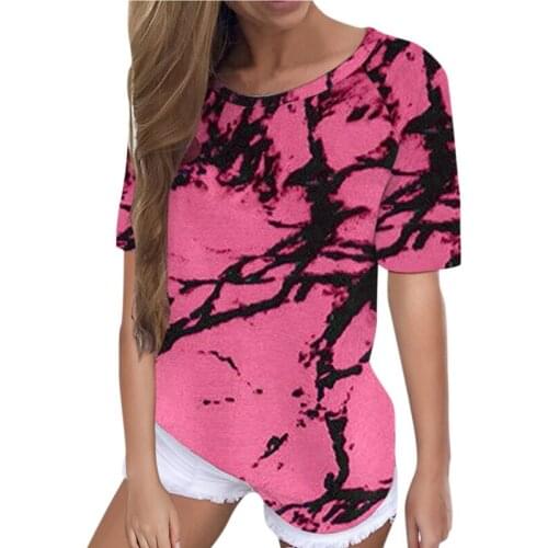 Womens Fashion Casual Loose Tie Dye Printed Short Sleeve T-Shirt Top