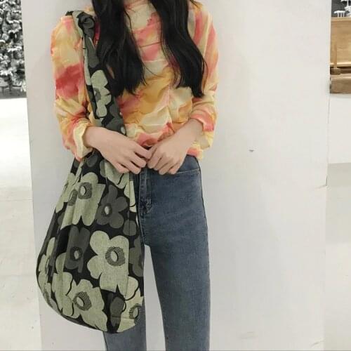 NEW Floral Printed Casual Tote Large Capacity Female Handbags Single Shoulder Shopping Bags Daily Use Women Canvas Beach Bag