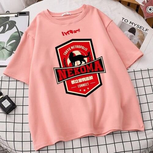Women Haikyuu T Shirts Nekoma Anime High School T-Shirt Summer Oversized T Shirt Volleyball Club Short Sleeve Tee Round Neck Top