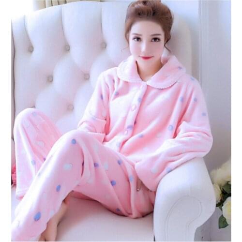 Female Pajamas Winter Thick Flannel Sleepwear Lady Home Furnishing Clothing Students Rabbit Coral Fleece Korean Homewear B-5945