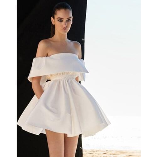 2021 New Arrival Women Off Shoulder Summer Dress Runway Luxury Designer High Quality White A line Mini Sexy Party Dresses Ladies