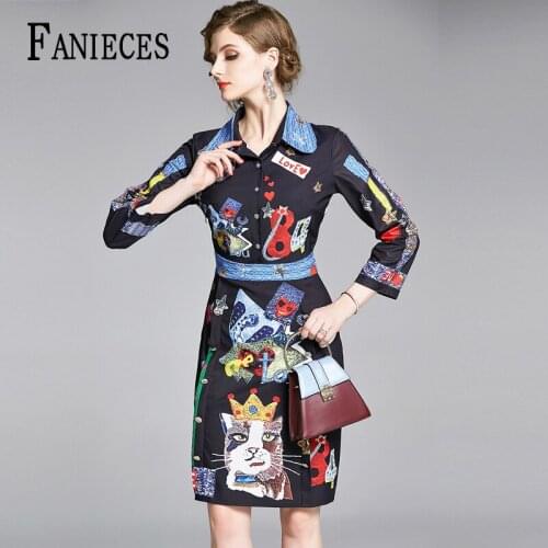 Fashion Runway Summer Dress Womens long Sleeve Letter Pattern Printed Midi Elegat Dresses vestidos de verano платье женское