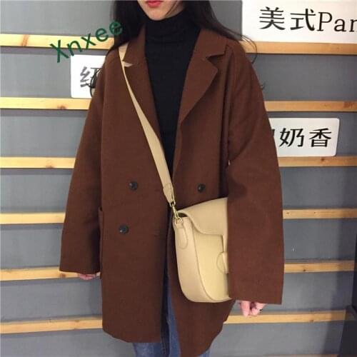 Xnxee Thin Wool Blend Coat Women Long Sleeve Turn-down Collar Outwear Jacket Casual Autumn Winter Elegant Women Overcoat