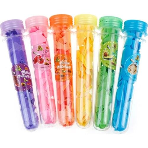 1Box Foaming Flower Paper Soap Slice Portable Plastic Tube Soap Paper Mini Body Washing Bath Test Tube Confetti Travel Accessary