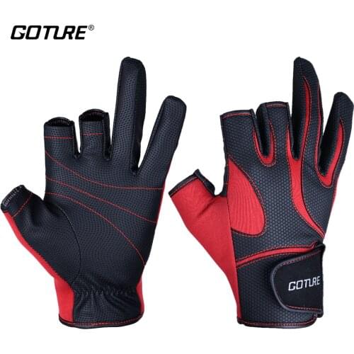 Goture 1 Pair Neoprene & PU Three Finger Cut Sun Protection Anti-slip Fishing Gloves Size M L XL Outdoor Sport Fishing Equipment