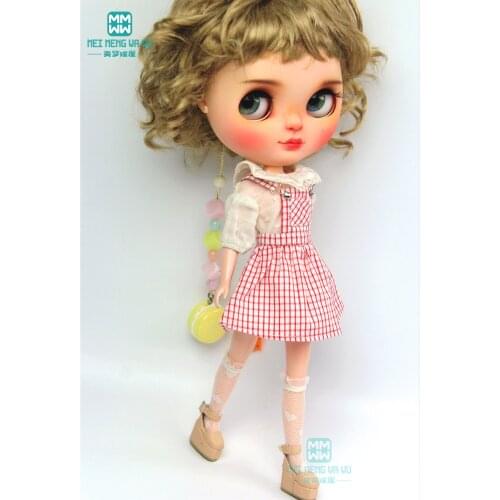 1PCS Blyth Doll Clothes fashion plaid strap dress, T-shirt for Blyth , Azone, obitsu, FR 1/6 doll