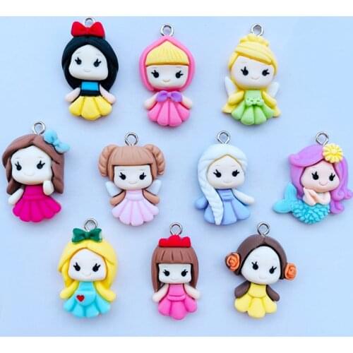 10 Pcs Lovely Kawaii Cartoon Girl, Princess Series Resin Flat DIY Handicraft Pendant Key Ring Center Decoration Accessories 096