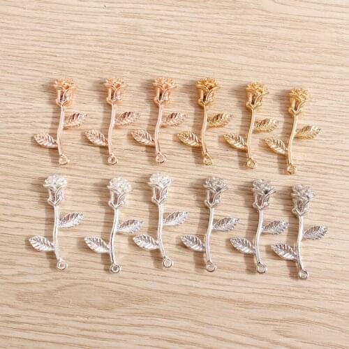 10pcs 19*34mm Fashion Rose Flower Charms Pendants for Earrings Bracelets Accessories DIY Jewelry Making Handmade Craft