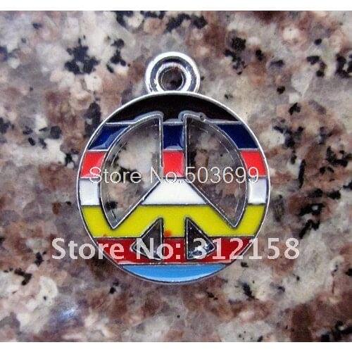 100Pcs/Lots Alloy Metal peace sign charms enamel charms key charms bead