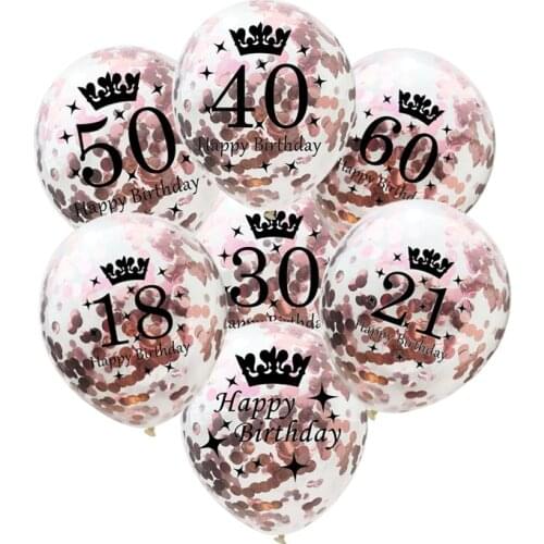 5PC 12 Inch Rose Gold Confetti Balloons 18 21 30 40 50 60 Years Old Clear Birthday Party Balloons Anniversary Wedding Decoration